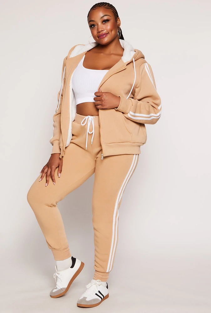 Womens Plus Size Varsity Stripe Drawstring Joggers, Khaki, Size 3X