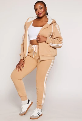 Womens Plus Size Varsity Stripe Drawstring Joggers, Khaki, Size 3X