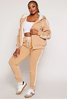 Womens Plus Size Varsity Stripe Drawstring Joggers, Khaki, Size 3X
