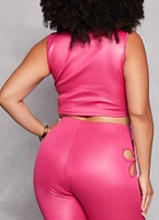 Womens Plus Size O Ring Flower Cut Out Crop Top, Pink, Size 1X