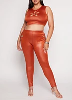 Womens Plus Size O Ring Flower Cut Out Crop Top, Orange, Size 1X