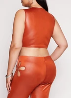 Womens Plus Size O Ring Flower Cut Out Crop Top, Orange, Size 1X