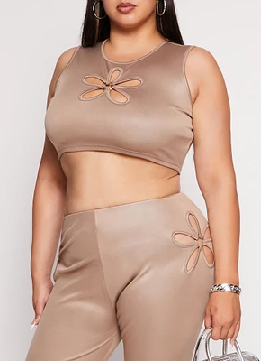 Womens Plus O Ring Flower Cut Out Crop Top,