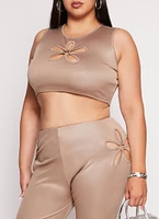 Womens Plus O Ring Flower Cut Out Crop Top,