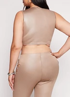 Womens Plus O Ring Flower Cut Out Crop Top,