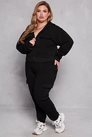 Womens Plus Fleece Lined Cargo Hooded Sweatshirt, 1X