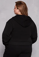 Womens Plus Size Fleece Lined Cargo Hooded Sweatshirt, Black, Size 2X