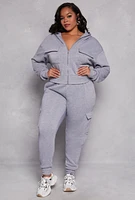 Womens Plus Fleece Lined Cargo Hooded Sweatshirt,