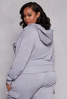 Womens Plus Size Fleece Lined Cargo Hooded Sweatshirt, Grey, Size 2X