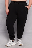 Womens Plus Size Fleece Lined Cargo Joggers, Black, Size 1X