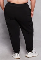 Womens Plus Size Fleece Lined Cargo Joggers, Black, Size 1X