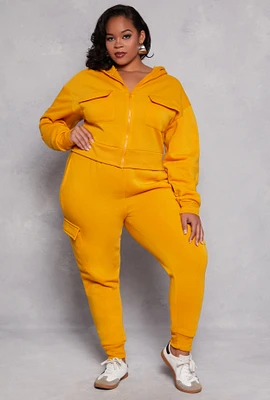 Womens Plus Size Fleece Lined Cargo Joggers, Yellow, Size 2X