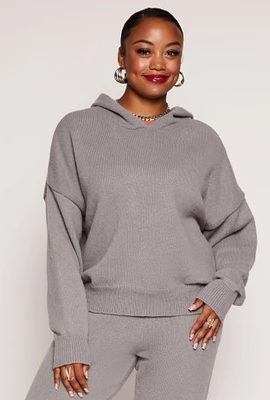 Womens Plus Brushed Knit Pullover Hoodie,