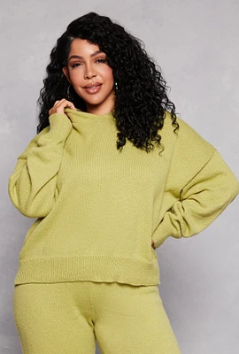 Womens Plus Brushed Knit Pullover Hoodie,