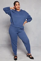 Womens Plus Size Brushed Knit Pullover Hoodie, Blue, Size 1X