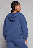 Womens Plus Size Brushed Knit Pullover Hoodie, Blue, Size 1X