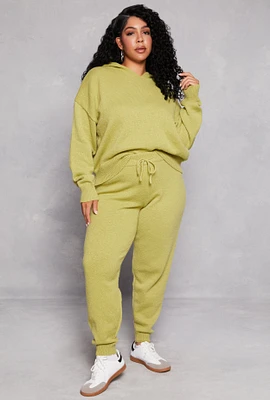 Womens Plus Size Brushed Knit Drawstring Joggers, Green, Size 3X