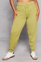 Womens Plus Size Brushed Knit Drawstring Joggers, Green, Size 3X