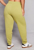 Womens Plus Size Brushed Knit Drawstring Joggers, Green, Size 3X