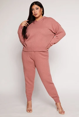 Womens Plus Size Brushed Knit Drawstring Joggers, Pink, Size 3X