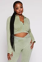 Womens Plus Size Seamless Zip Front Cropped Track Jacket, Green, Size 1X