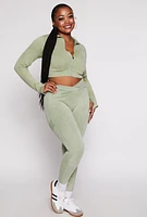 Womens Plus Size Seamless Zip Front Cropped Track Jacket, Green, Size 1X