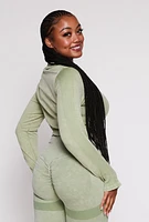 Womens Plus Size Seamless Zip Front Cropped Track Jacket, Green, Size 1X