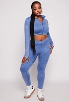 Womens Plus Size Seamless Zip Front Cropped Track Jacket, Blue, Size 3X