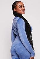 Womens Plus Size Seamless Zip Front Cropped Track Jacket, Blue, Size 3X