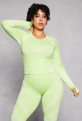 Womens Plus Size Seamless Color Block Active Top, Green, Size 2X