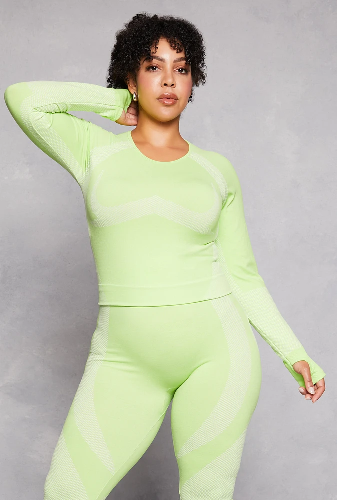 Womens Plus Seamless Color Block Active Top, 1X