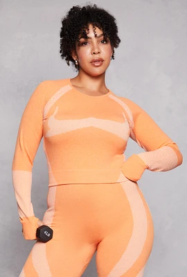 Womens Plus Size Seamless Color Block Active Top, Orange, Size 1X