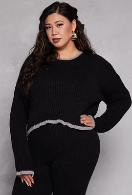 Womens Plus Contrast Trim Knit Sweater,