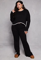 Womens Plus Contrast Trim Knit Sweater,