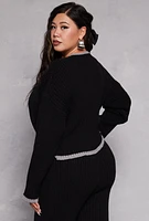 Womens Plus Contrast Trim Knit Sweater,