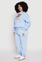 Womens Plus Size Lover Bear Hooded Sweatshirt, Blue, Size 2X