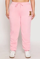 Womens Plus Size Fleece Lover Bear Graphic Joggers, Pink, Size 3X