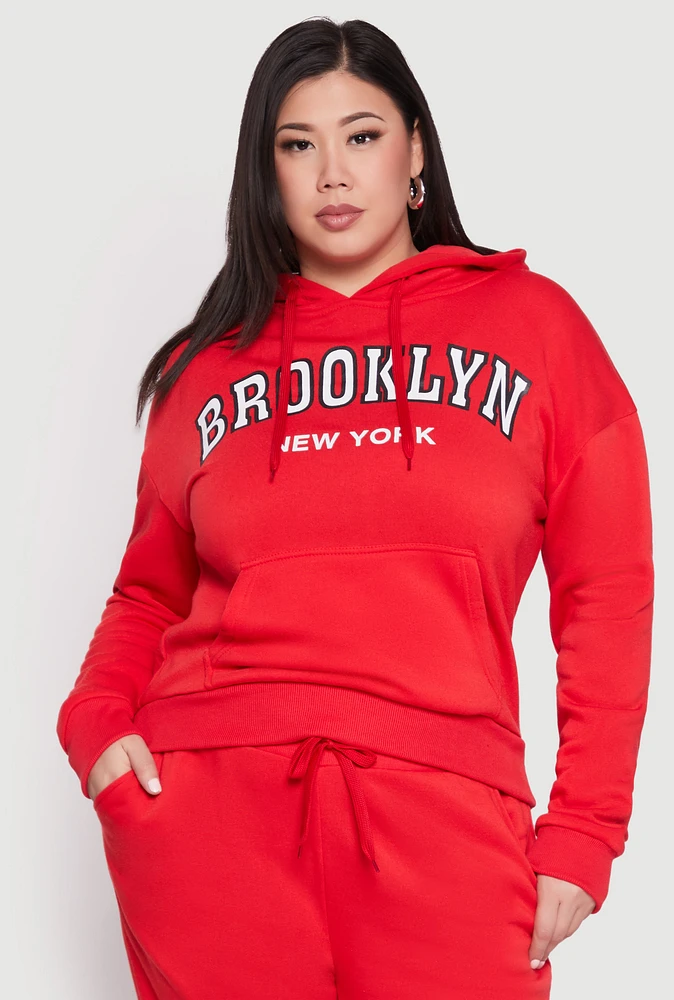 Womens Plus Fleece Brooklyn Pullover Hoodie, Red,