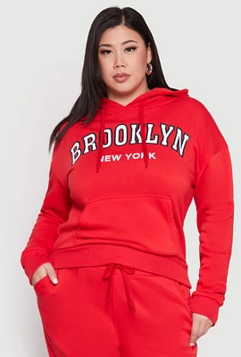 Womens Plus Fleece Brooklyn Pullover Hoodie, Red,