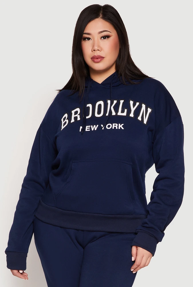 Womens Plus Fleece Brooklyn Pullover Hoodie,