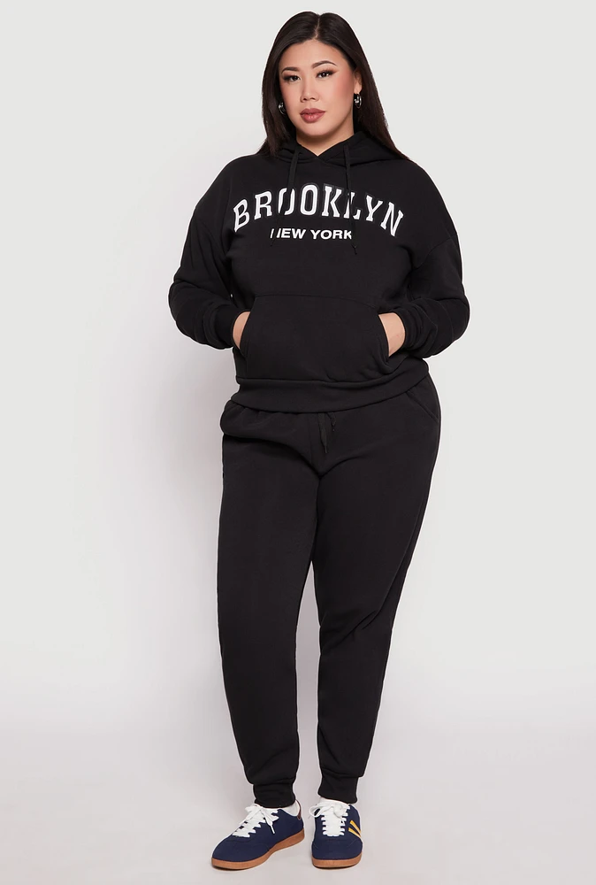 Womens Plus Fleece High Waisted Drawstring Joggers,