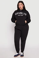 Womens Plus Fleece High Waisted Drawstring Joggers,