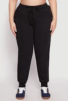 Womens Plus Fleece High Waisted Drawstring Joggers,