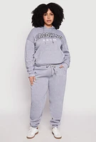 Womens Plus Size Fleece High Waisted Drawstring Joggers, Grey, Size 2X