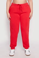 Womens Plus Size Fleece High Waisted Drawstring Joggers, Red, Size 2X
