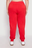 Womens Plus Size Fleece High Waisted Drawstring Joggers, Red, Size 2X