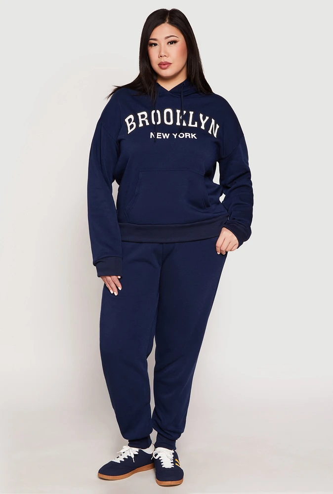 Womens Plus Fleece High Waisted Drawstring Joggers,