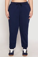 Womens Plus Fleece High Waisted Drawstring Joggers,