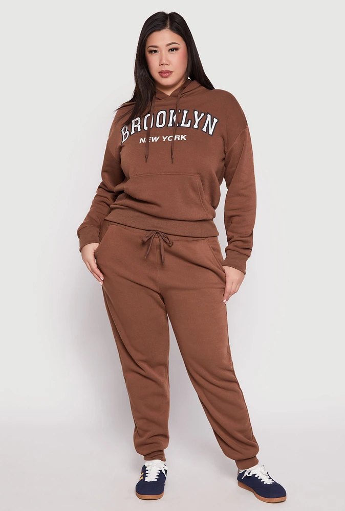 Womens Plus Size Fleece High Waisted Drawstring Joggers, Brown, Size 1X