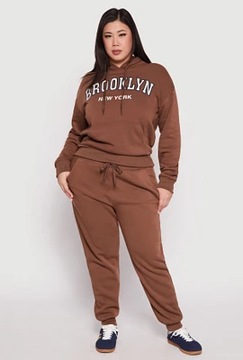 Womens Plus Size Fleece High Waisted Drawstring Joggers, Brown, Size 1X